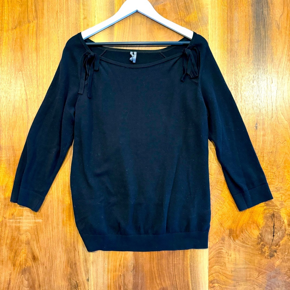 Anthro black sweater with tie shoulder detail